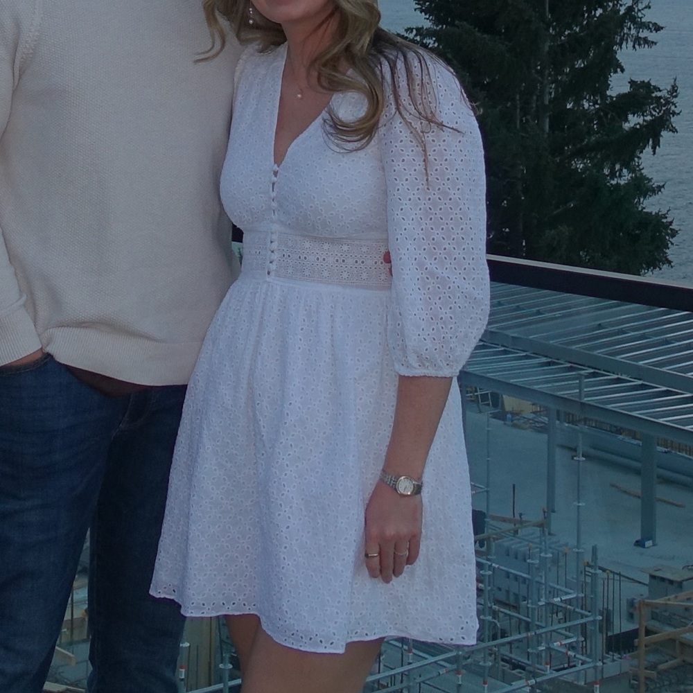 JILL JILL STUART White Eyelet Long Sleeve Dress